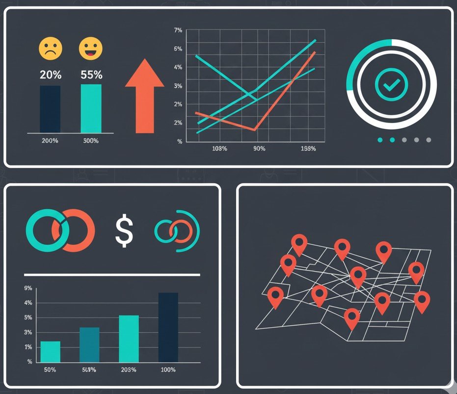 Dashboard digital mostrando gráficos con indicadores de crecimiento y retorno de inversión (ROI)